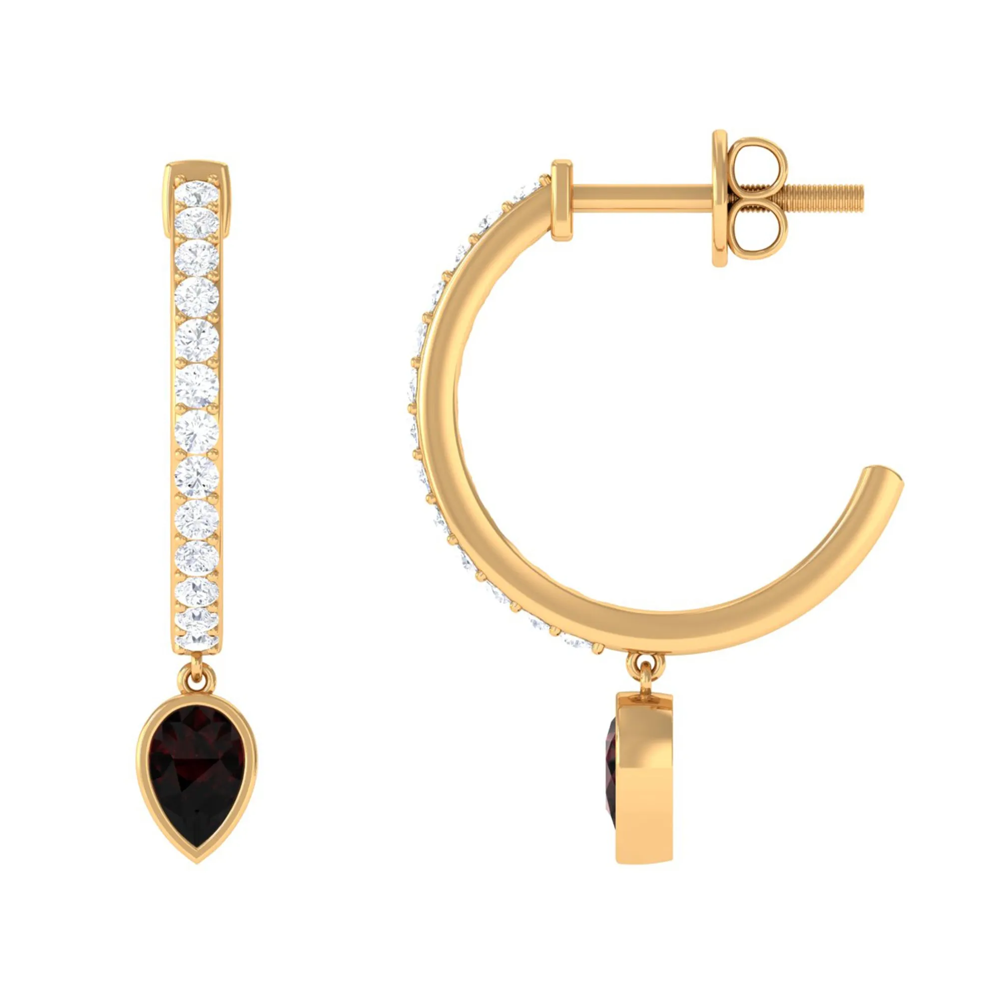 1 CT Minimal Garnet Drop Hinged Hoop Earrings with Diamond Accent