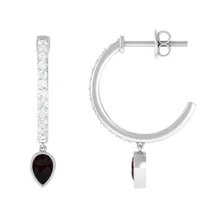 1 CT Minimal Garnet Drop Hinged Hoop Earrings with Diamond Accent