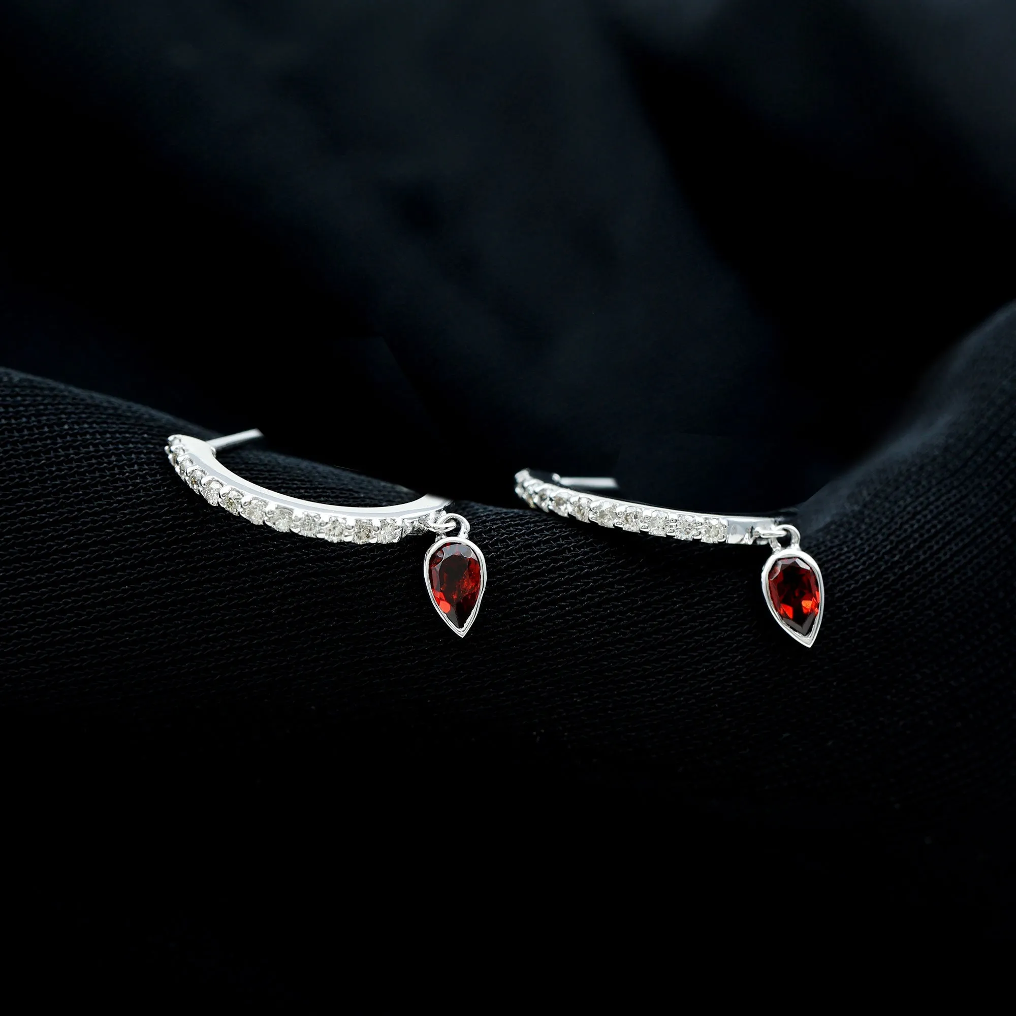 1 CT Minimal Garnet Drop Hinged Hoop Earrings with Diamond Accent