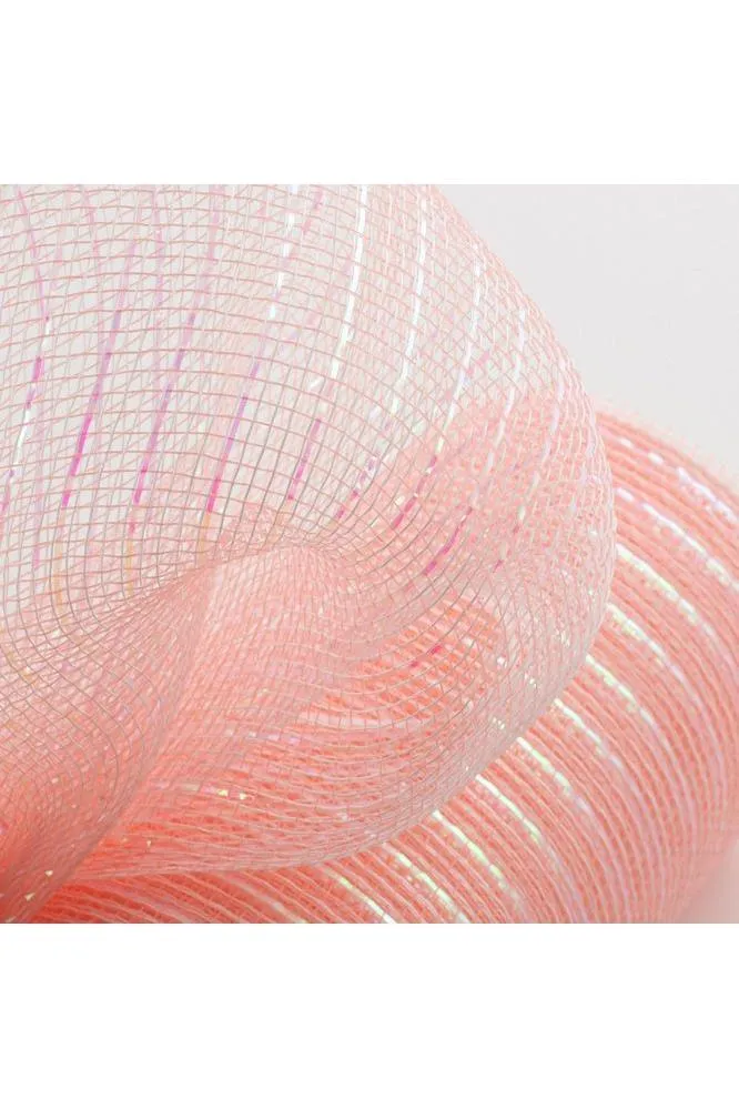 10.25" Iridescent Foil Mesh Ribbon: Pastel Coral & White (10 Yards)