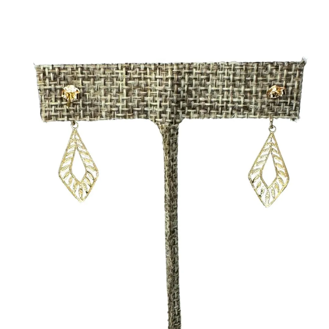 14K Gold Filigree Diamond Cut Dangle Drop Earrings