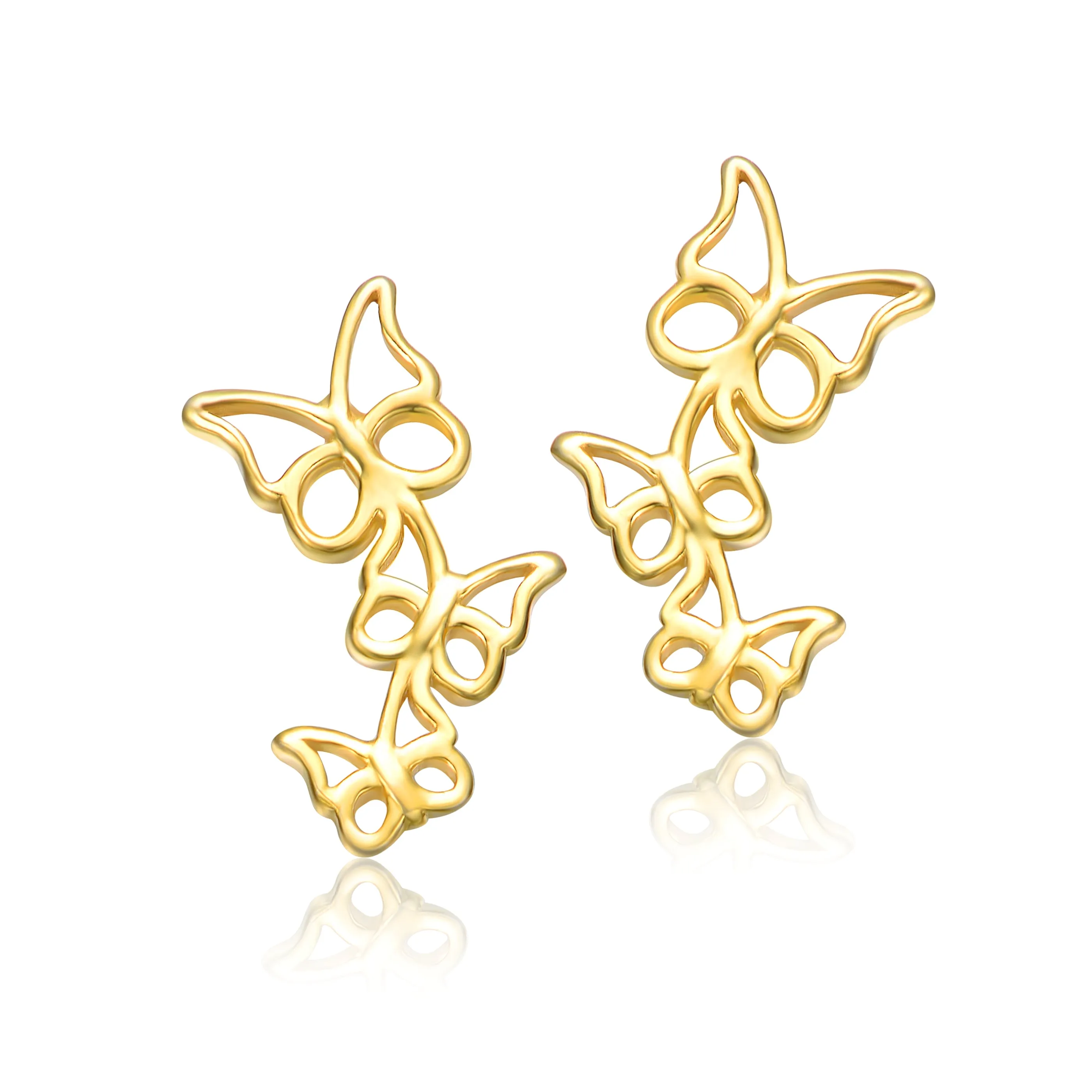 14k Gold Plated FIligree Butterfly Trio Stud Earrings