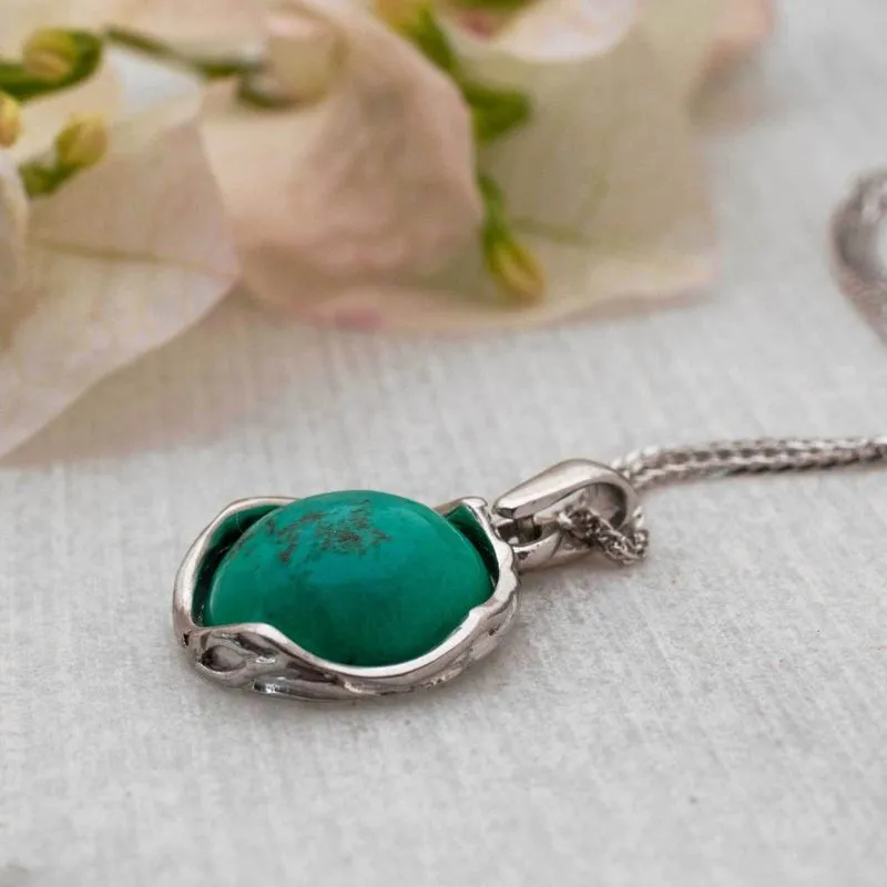 14K White Gold Round Turquoise 12mm Pendant