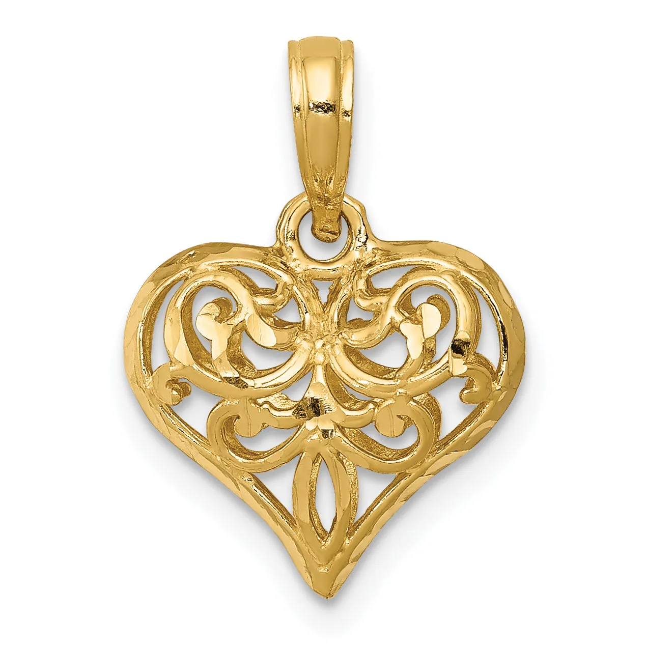 14k Yellow Gold Polished 3-D Filigree Puffed Heart Pendant