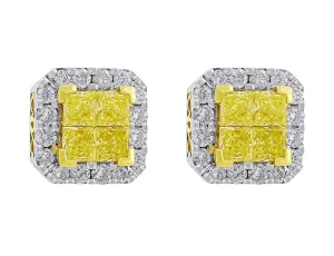 18k White Yellow Gold  Filigree Yellow White Diamond Stud Earrings