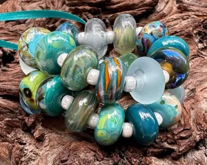 25 Teal Green Orphan Lampwork Beads Set SRA