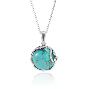 925 Sterling Silver Round Turquoise 14mm Pendant