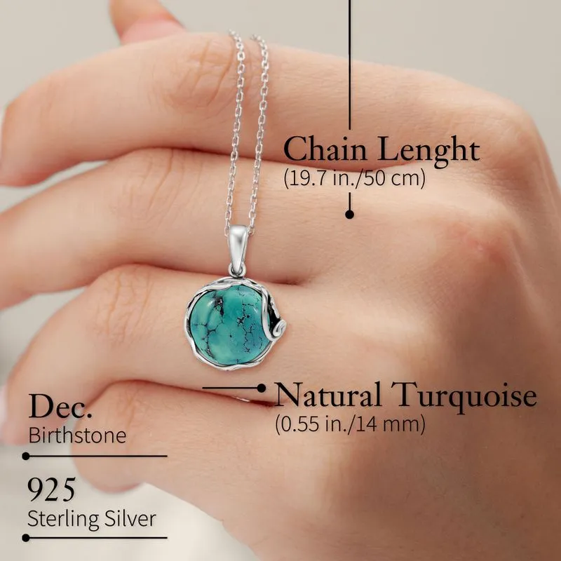 925 Sterling Silver Round Turquoise 14mm Pendant