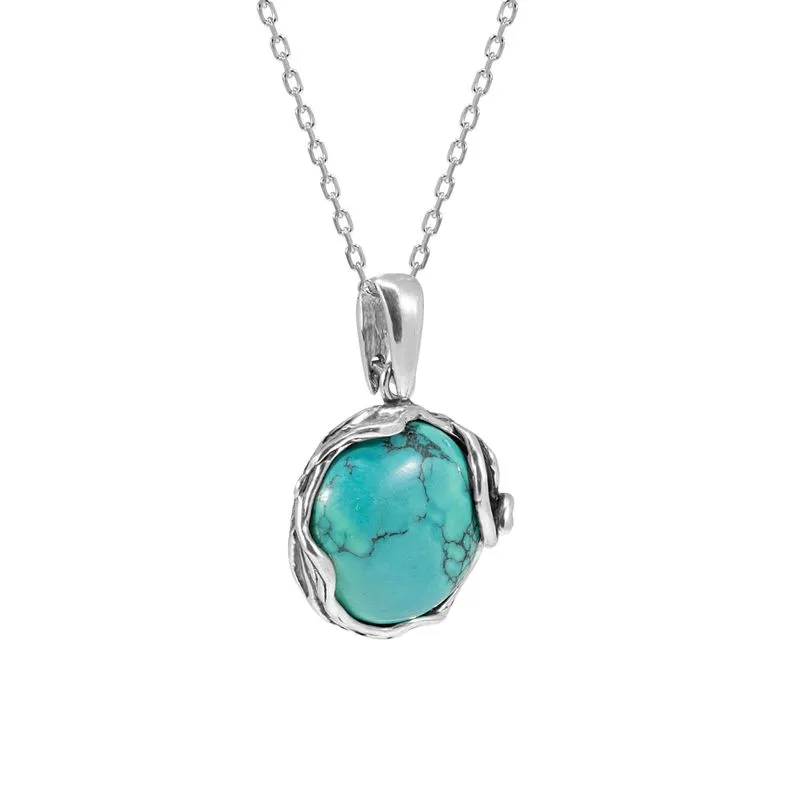 925 Sterling Silver Round Turquoise 14mm Pendant