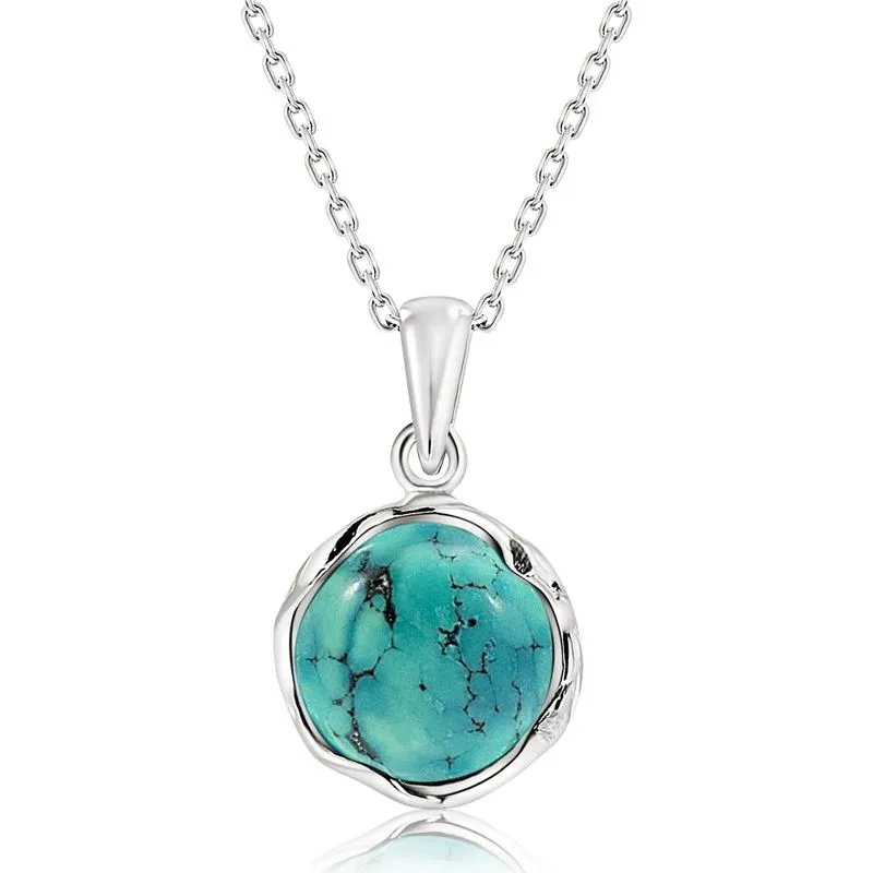 925 Sterling Silver Round Turquoise 14mm Pendant