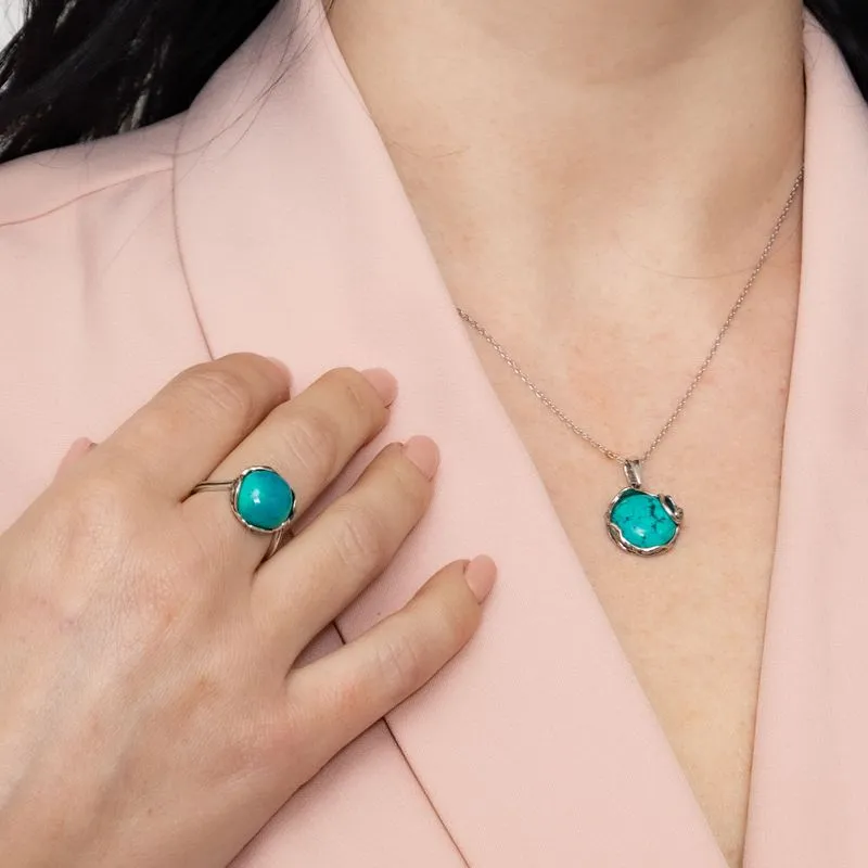 925 Sterling Silver Round Turquoise 14mm Pendant