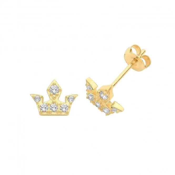 9ct Gold Zirconia Crown Stud Earrings ES1628