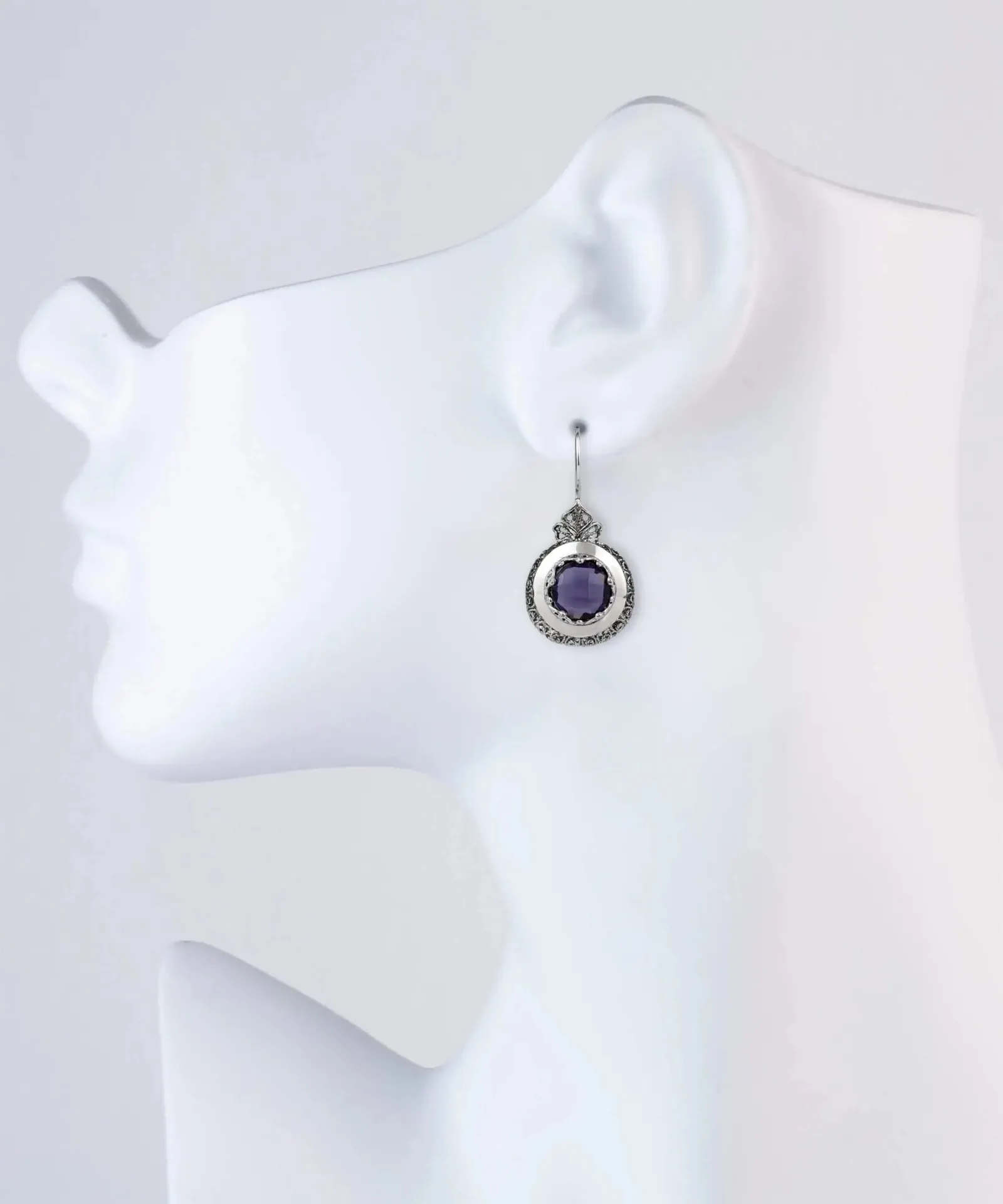 Amethyst Drop Earrings in Sterling Silver - Filigree Art Elegance, Women's Gemstone Earrings, Vintage Style Earrings