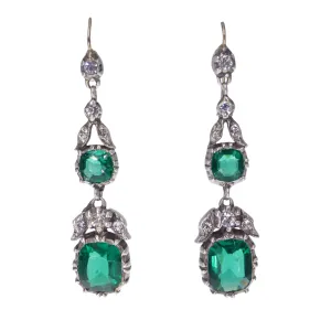 Antique Silver Georgian Inspired Green Paste Drop Earrings