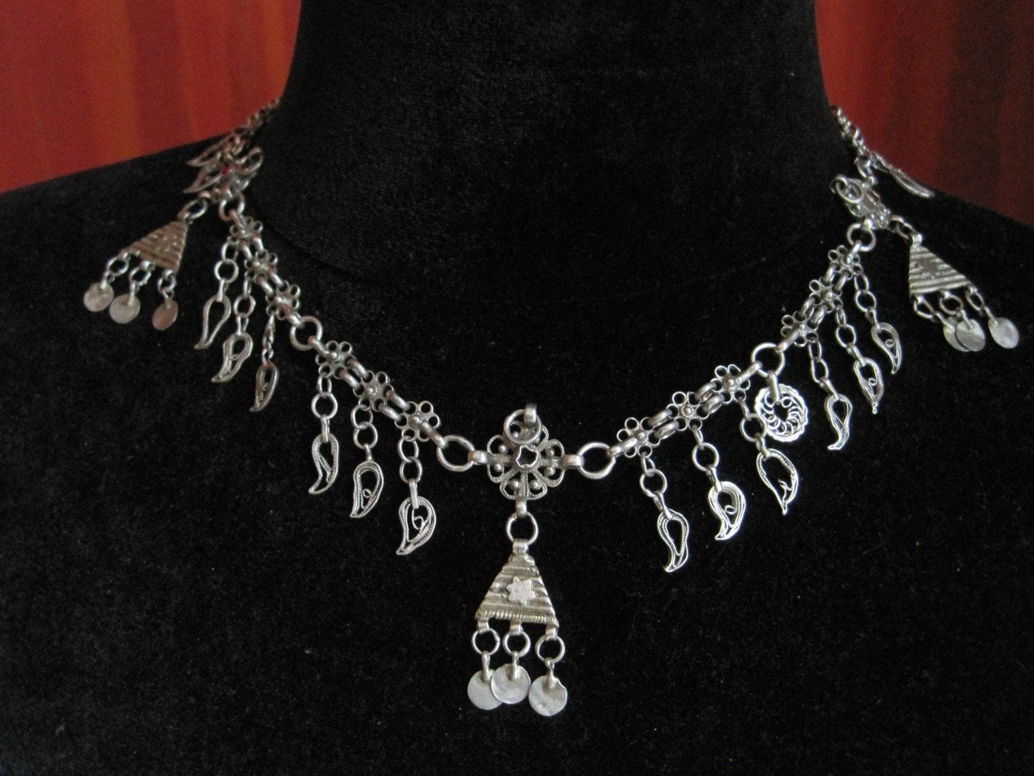 Antique Silver Middle East Ottoman Charm Necklace or headdress