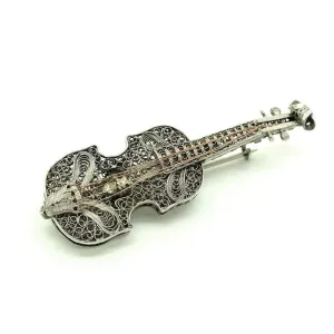 Antique Victorian Filigree Silver Viola / Violin Brooch