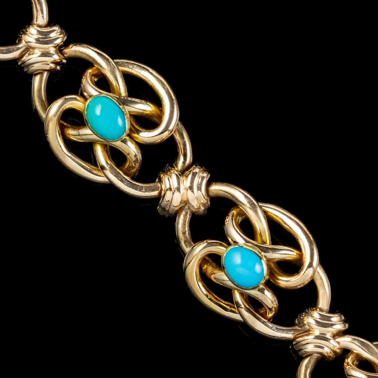 Antique Victorian Turquoise Lovers Knot Bracelet 15ct Gold Circa 1900