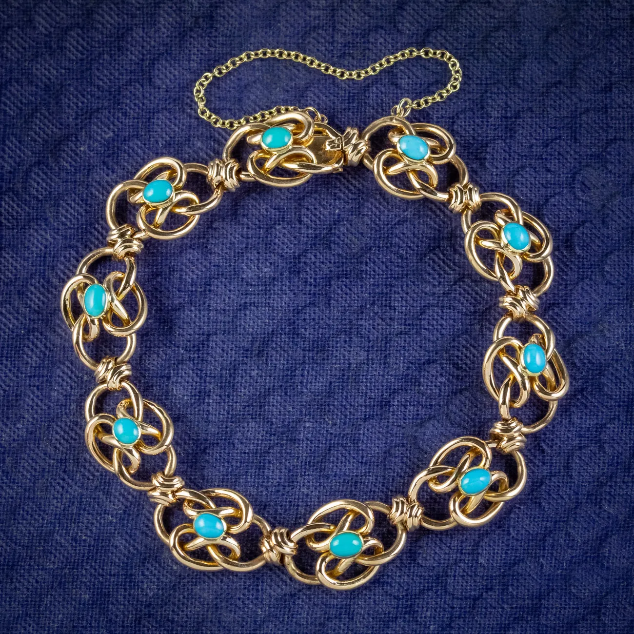 Antique Victorian Turquoise Lovers Knot Bracelet 15ct Gold Circa 1900