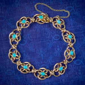 Antique Victorian Turquoise Lovers Knot Bracelet 15ct Gold Circa 1900