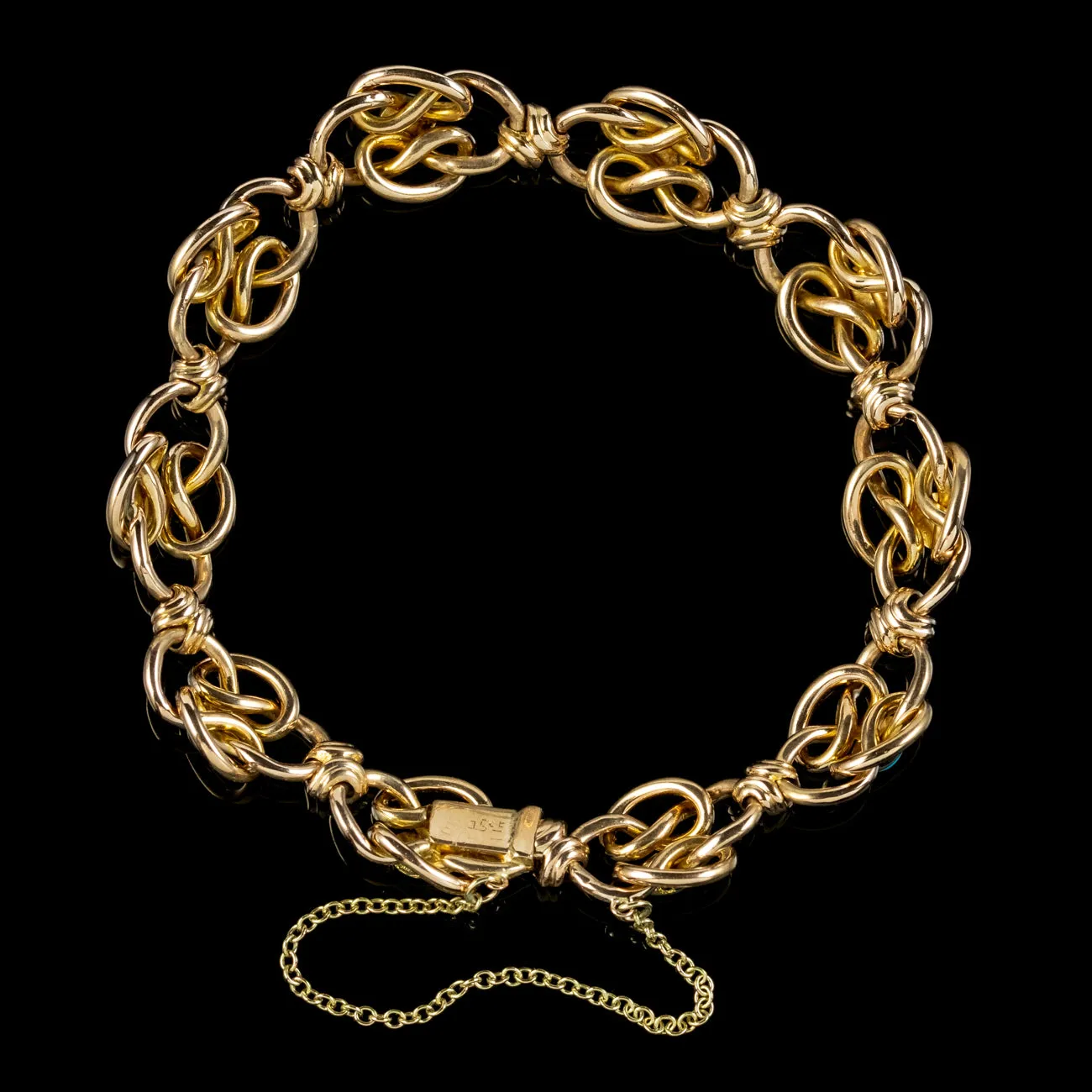 Antique Victorian Turquoise Lovers Knot Bracelet 15ct Gold Circa 1900