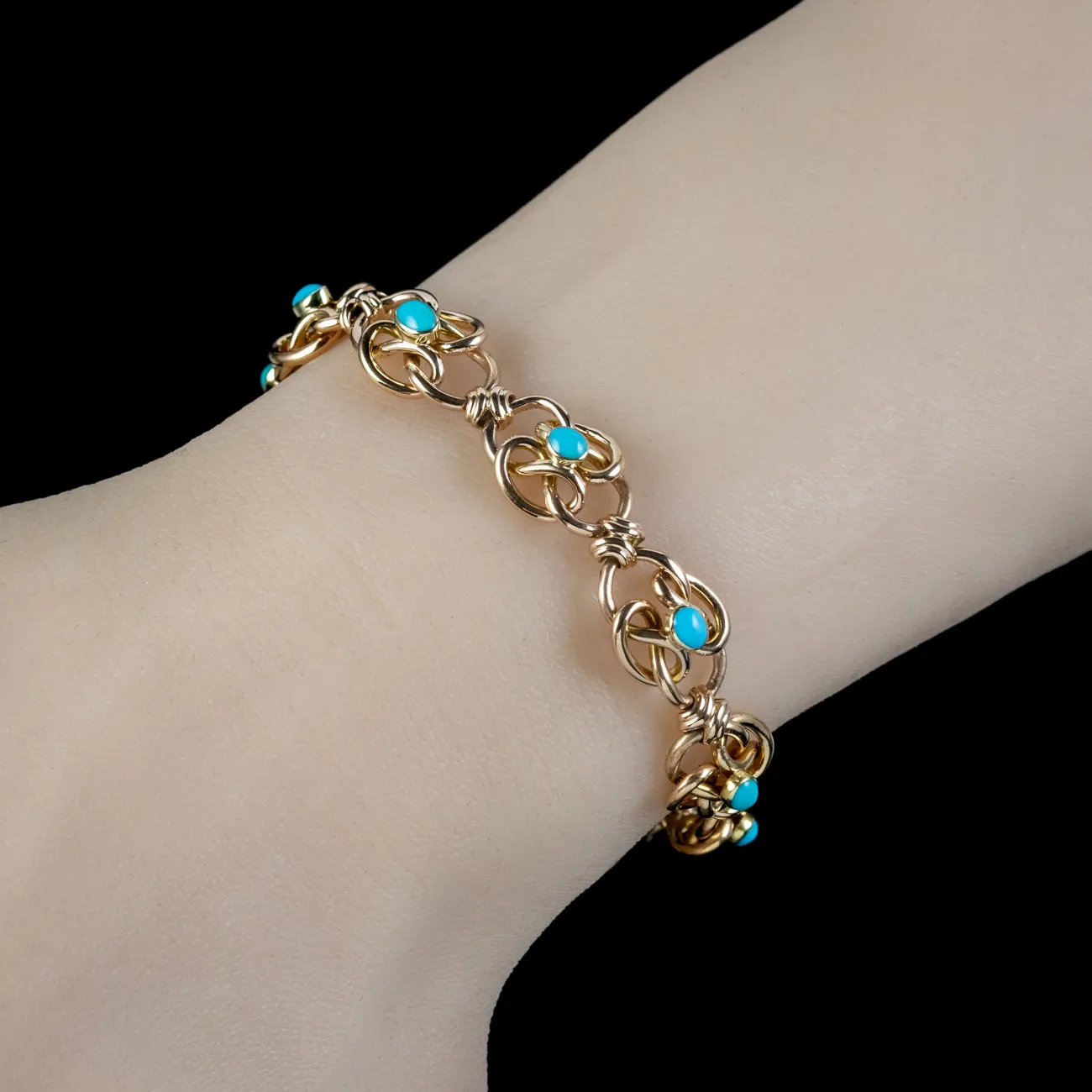 Antique Victorian Turquoise Lovers Knot Bracelet 15ct Gold Circa 1900