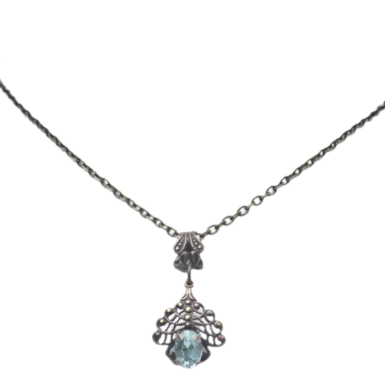 Aqua Crystal & Filigree Drop Necklace