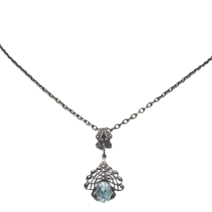 Aqua Crystal & Filigree Drop Necklace