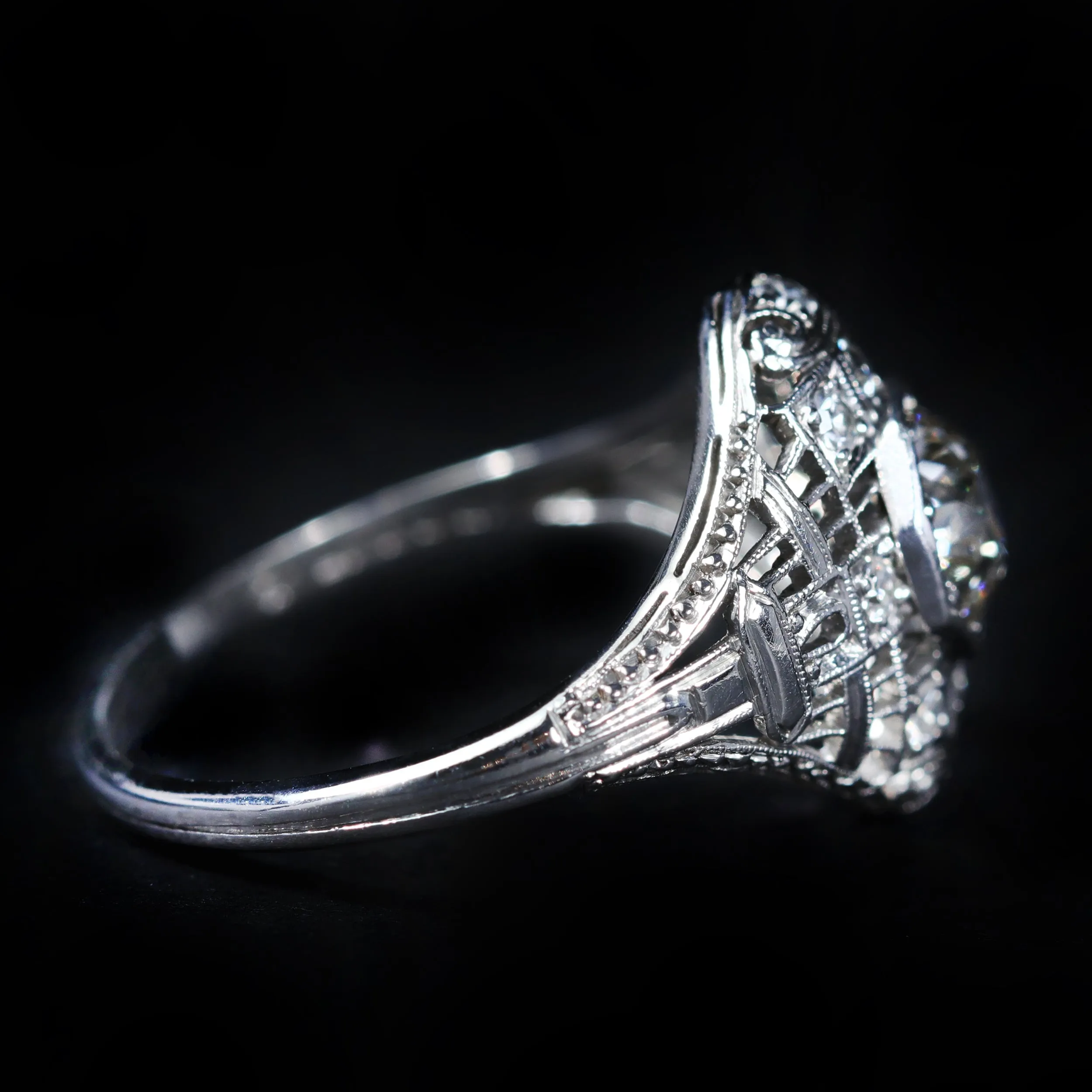 Art Deco Platinum 0.85 Carat Old European Cut Diamond Ring