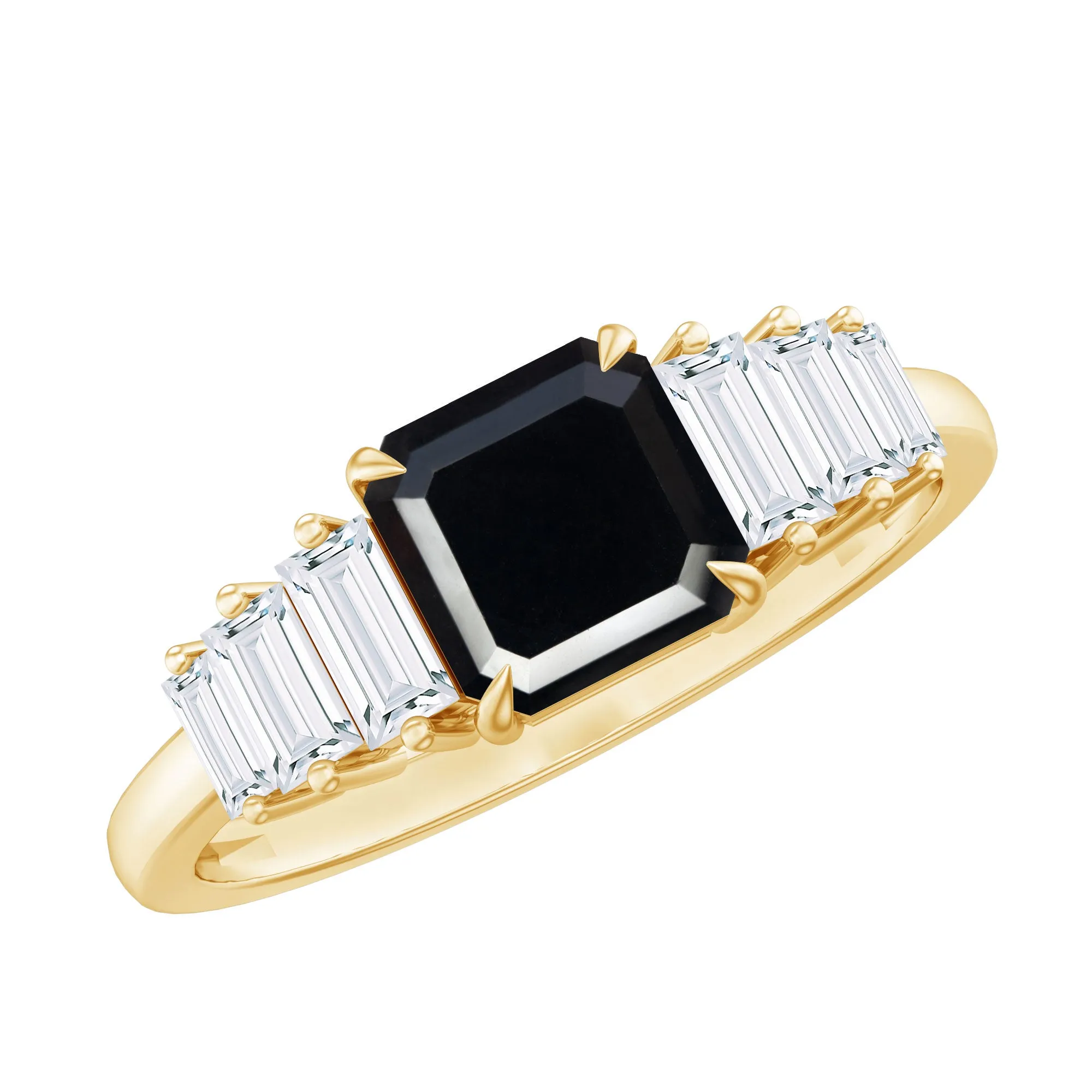 Asscher Black Onyx Engagement Ring with Moissanite