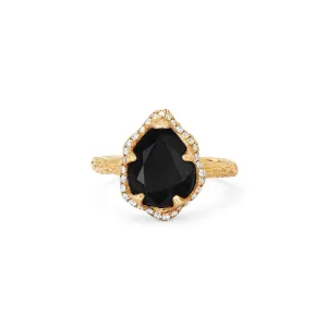 Baby Queen Water Drop Onyx Ring with Full Pavé Diamond Halo