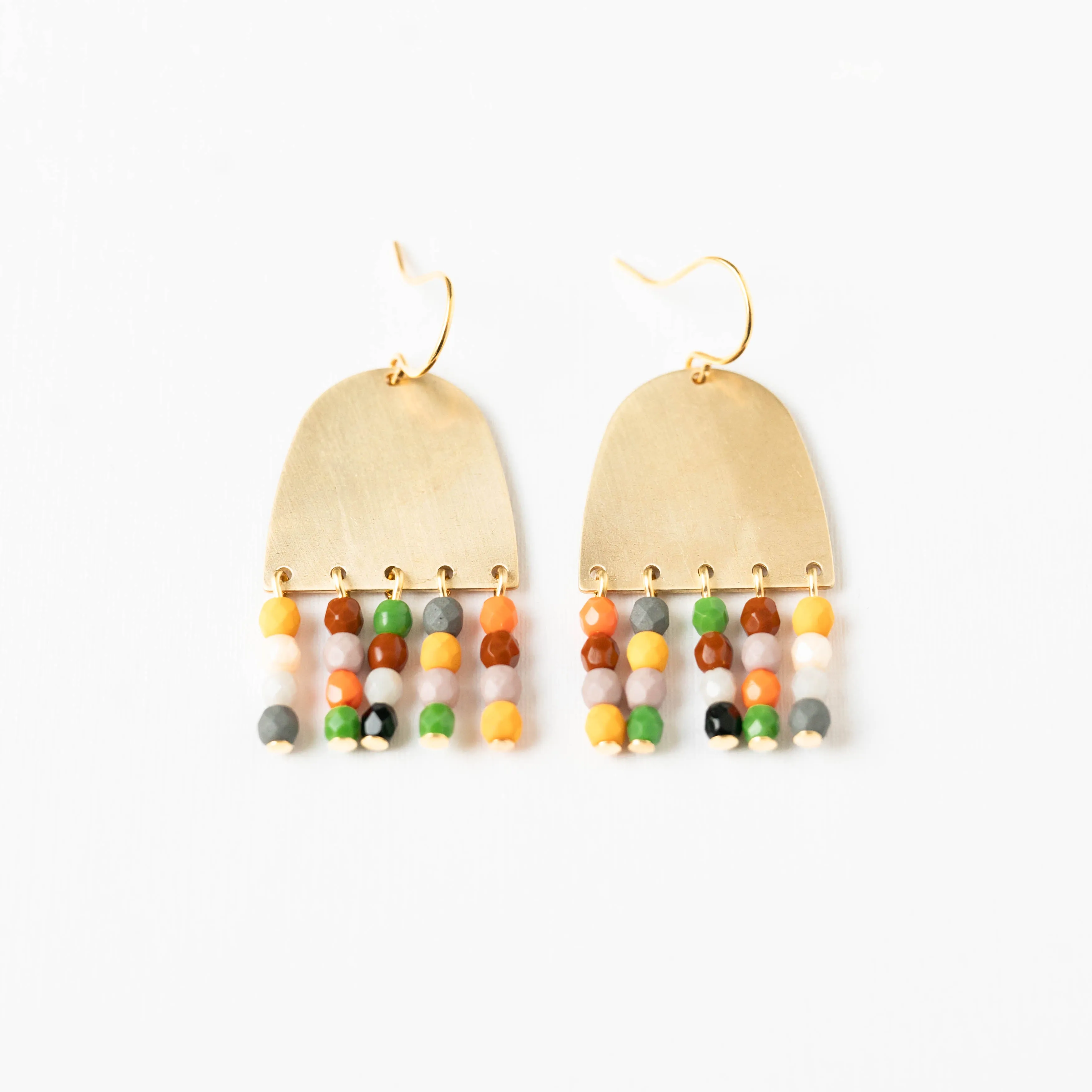 Beaded Fringe Brass Earrings