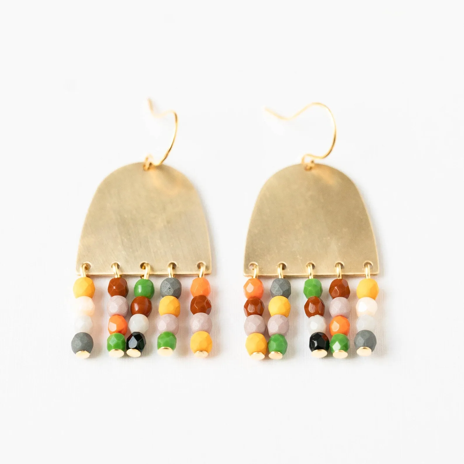 Beaded Fringe Brass Earrings