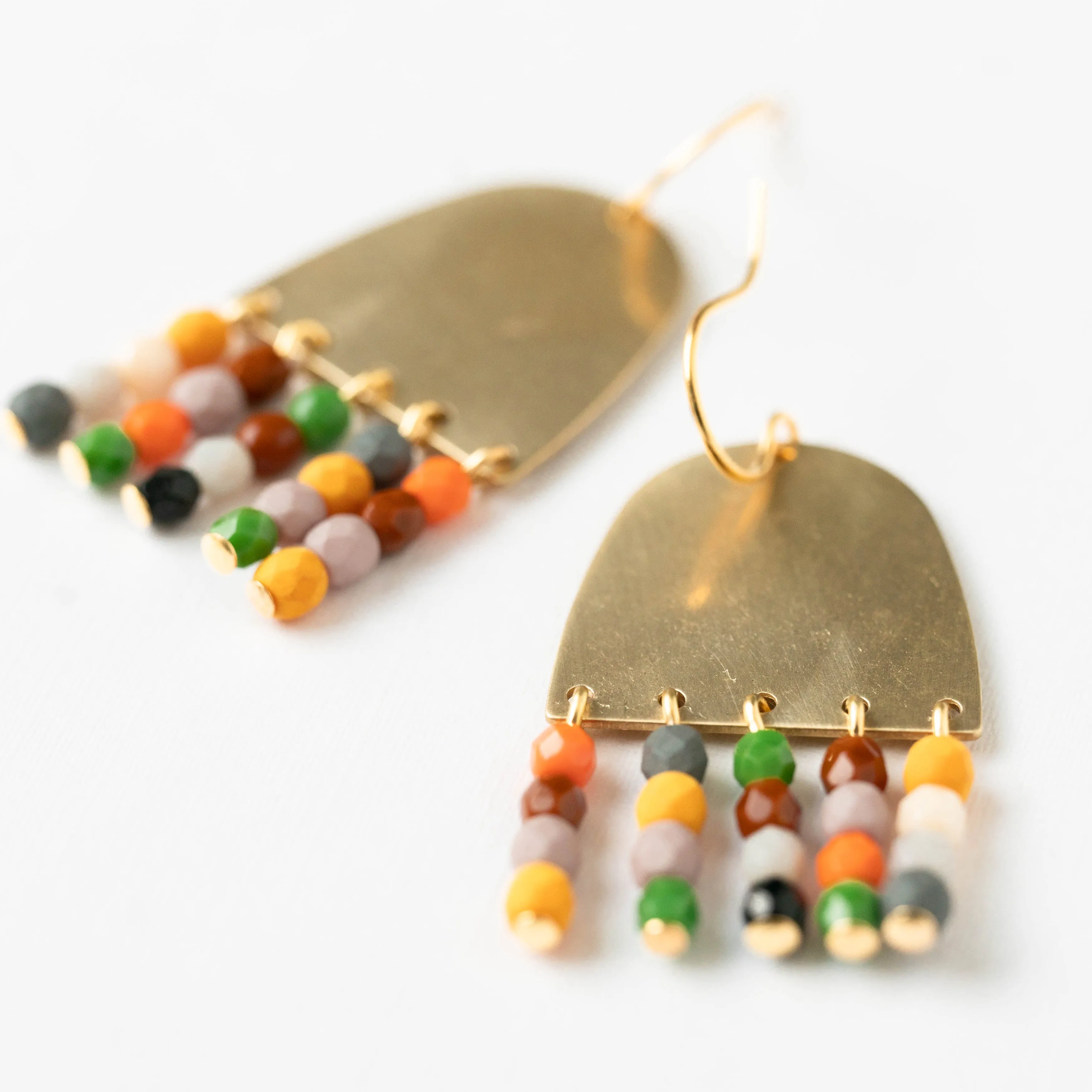 Beaded Fringe Brass Earrings