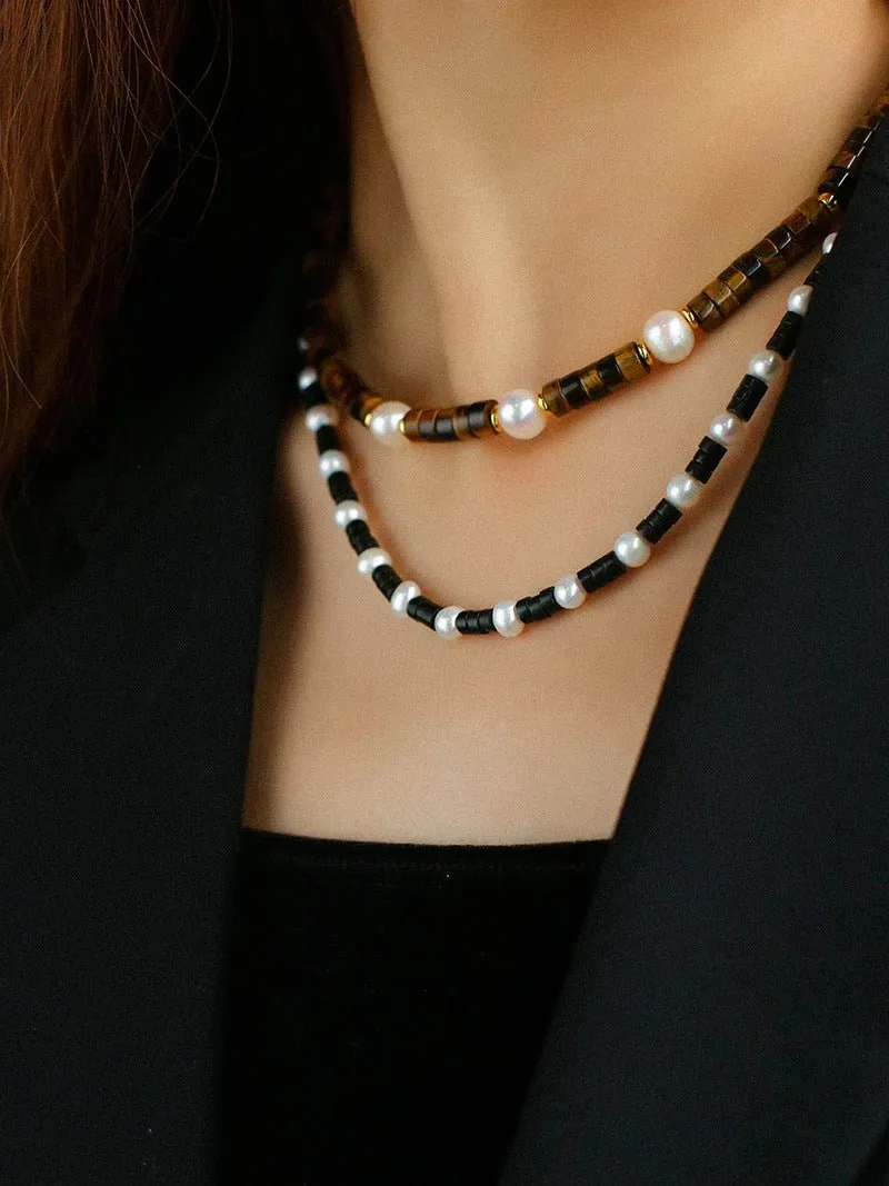 Black Agate Pearl Bead Necklace