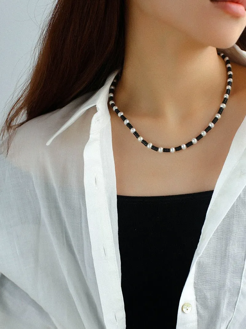 Black Agate Pearl Bead Necklace