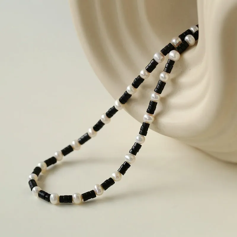 Black Agate Pearl Bead Necklace