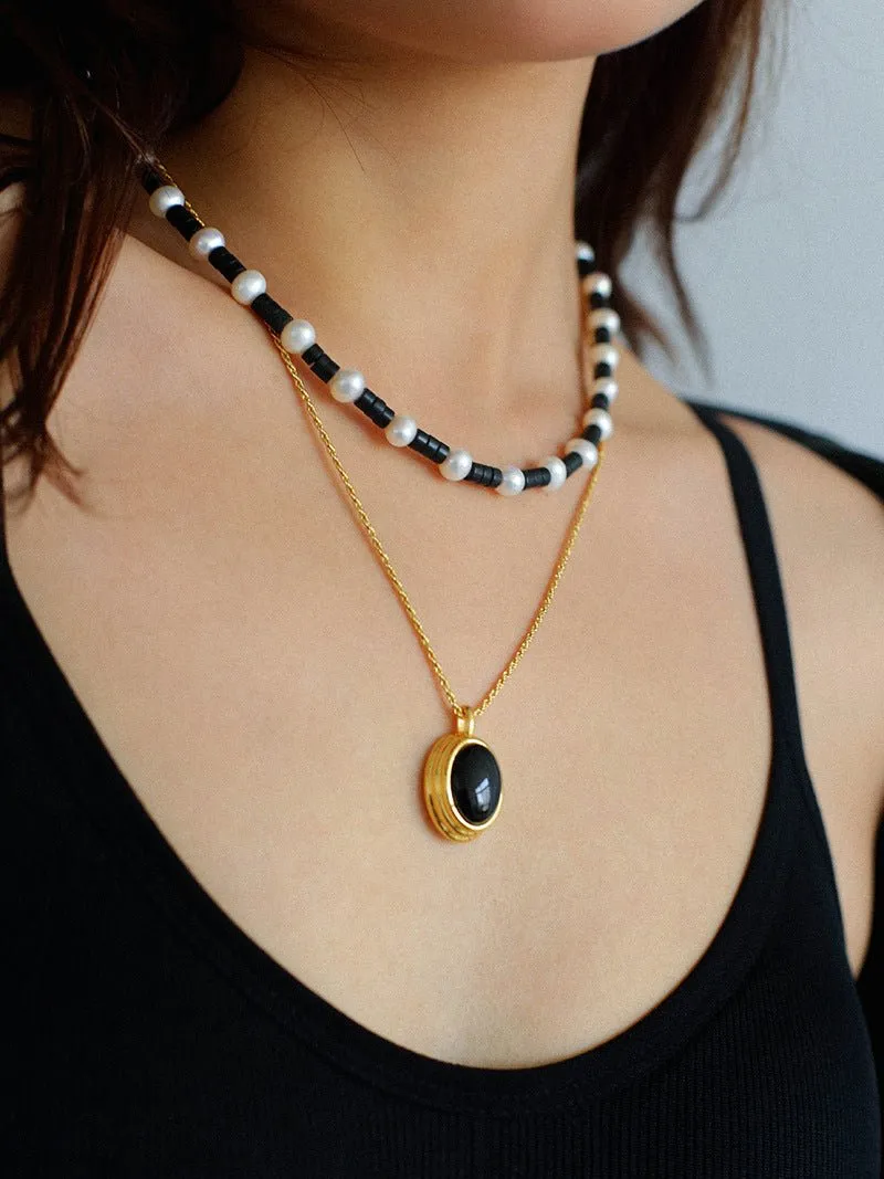 Black Agate Pearl Bead Necklace