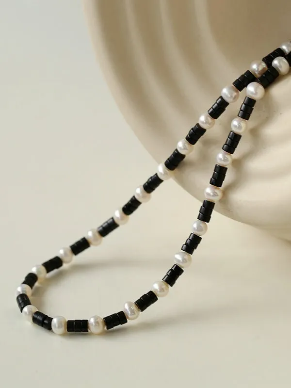 Black Agate Pearl Bead Necklace