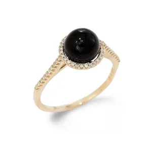 Black Coral Halo Ring in Gold with Diamonds - 7-7.9mm