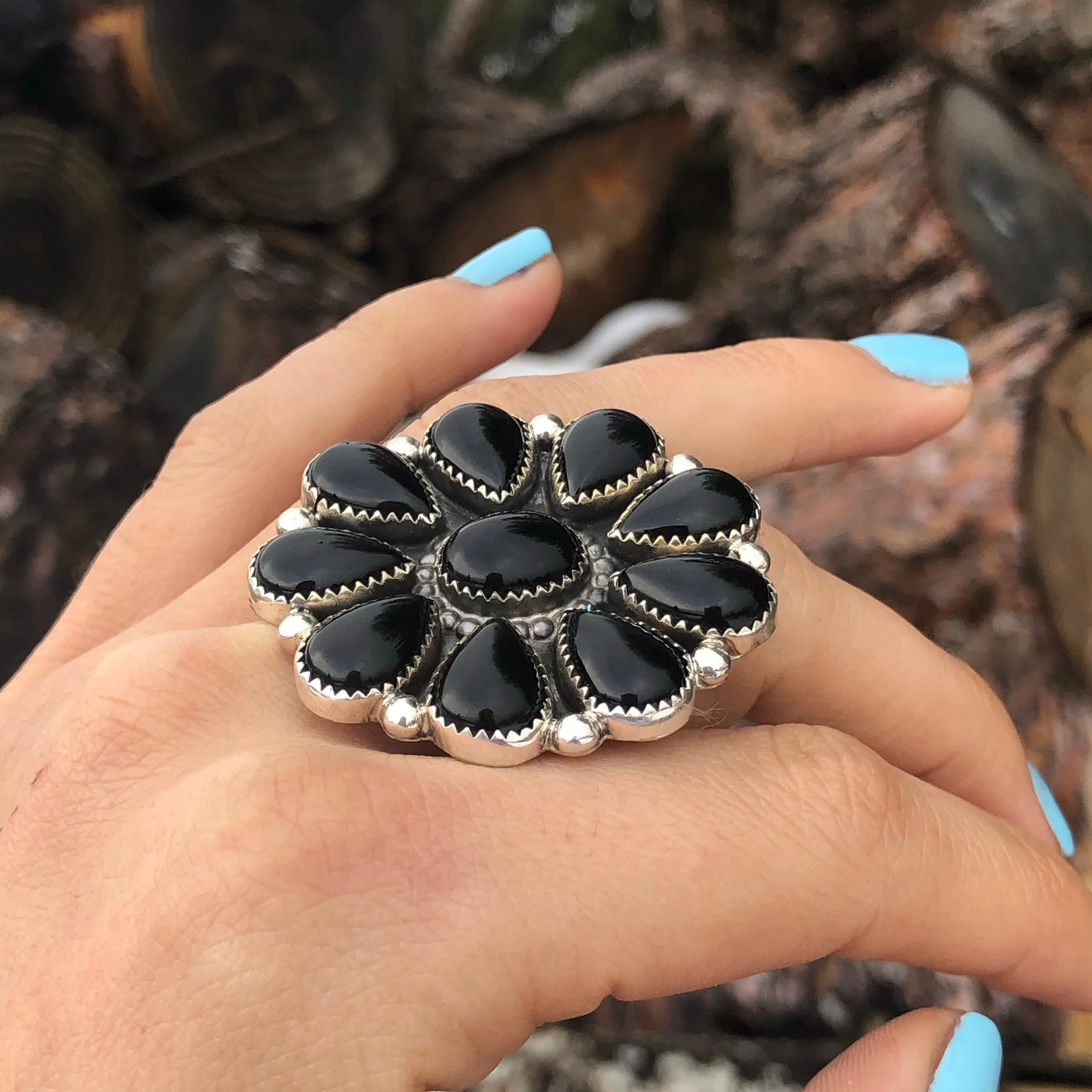 Black Onyx Cluster Ring