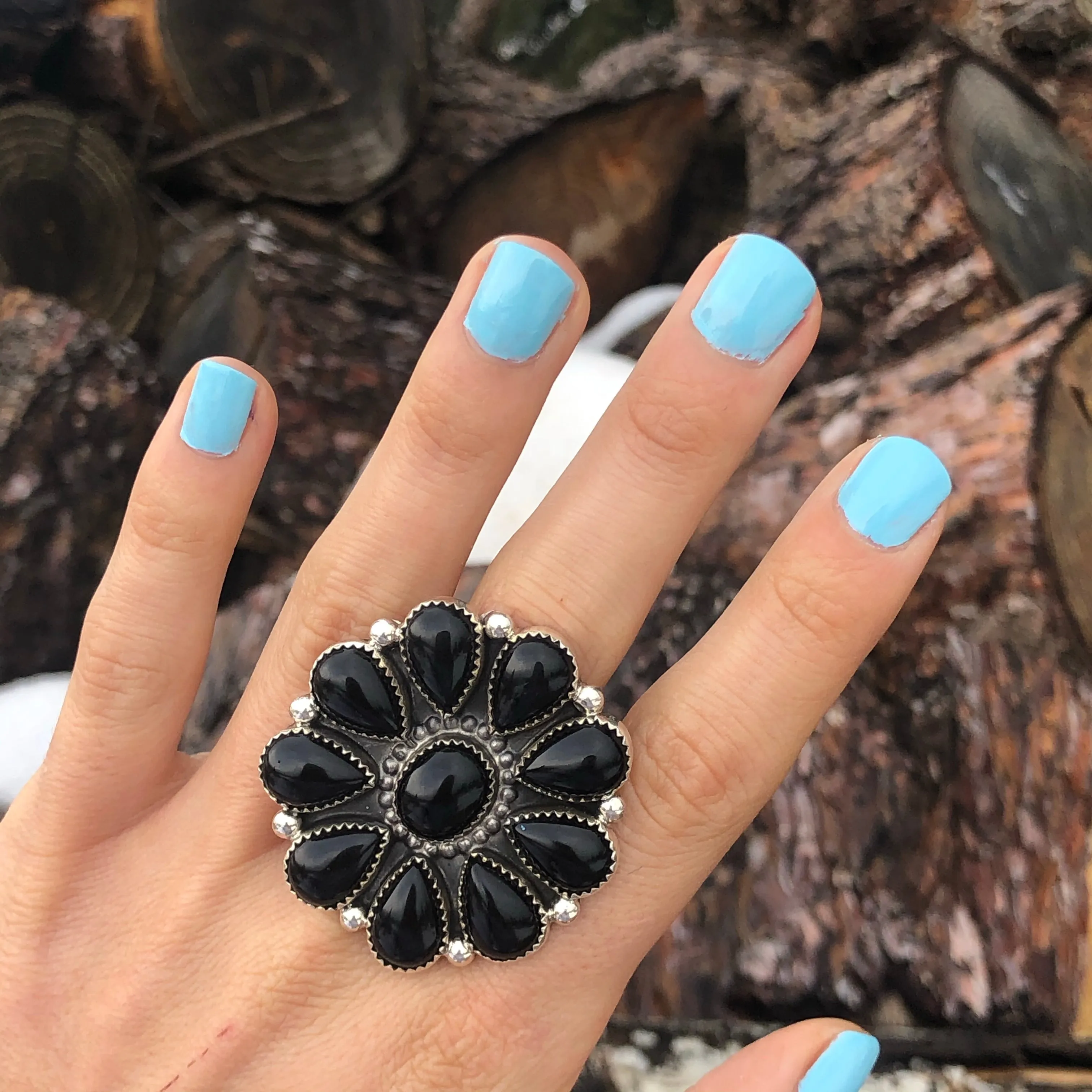 Black Onyx Cluster Ring