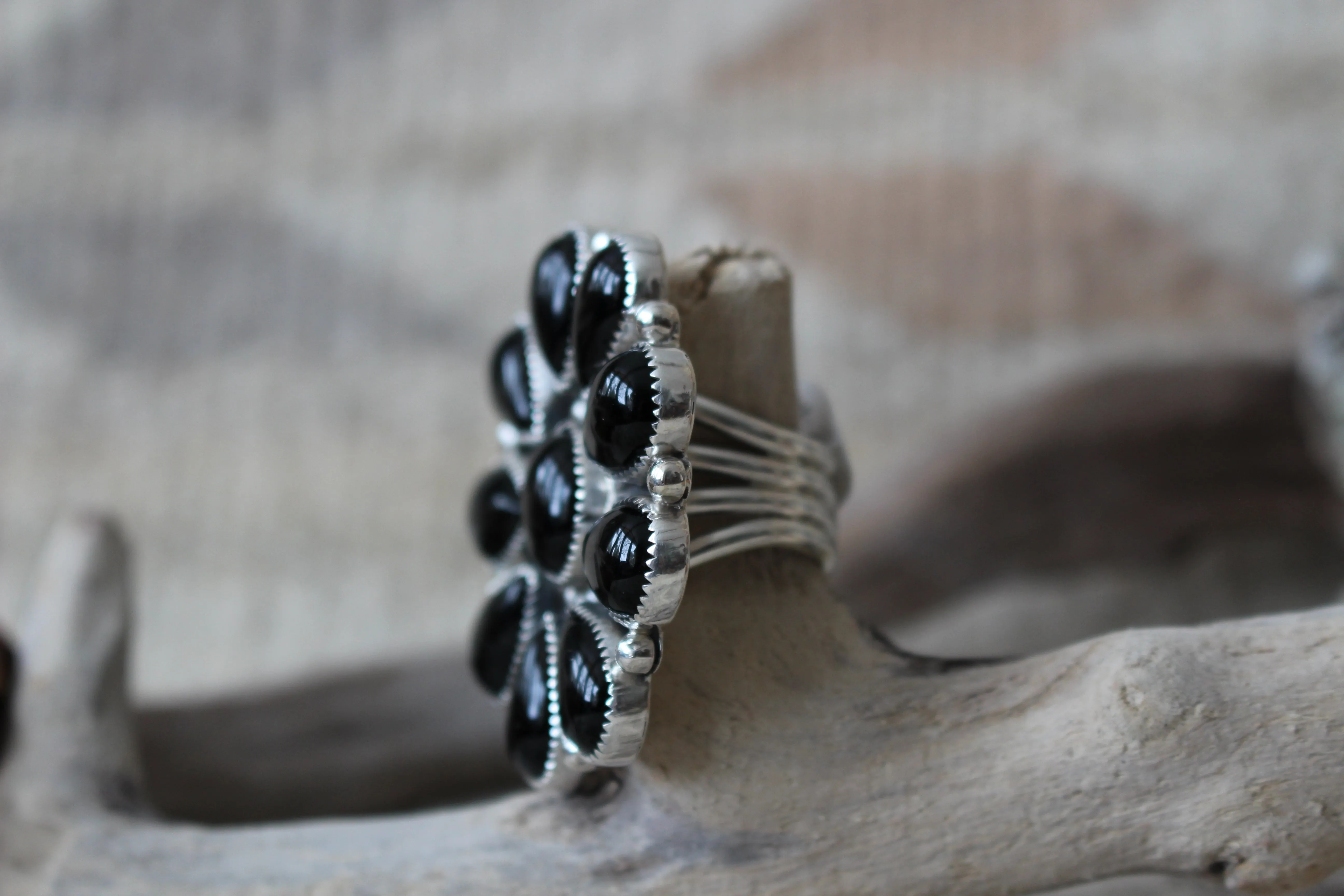 Black Onyx Cluster Ring