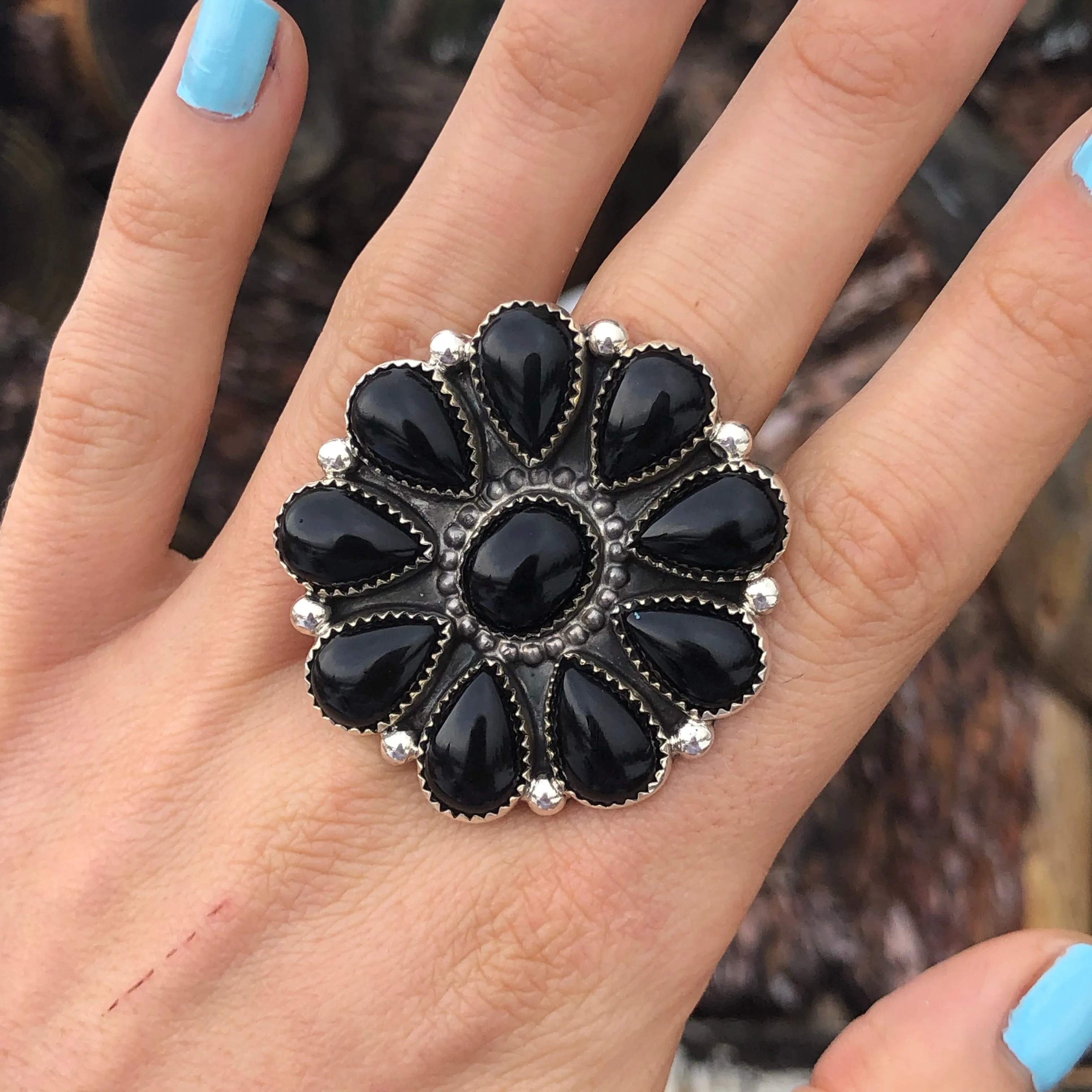 Black Onyx Cluster Ring