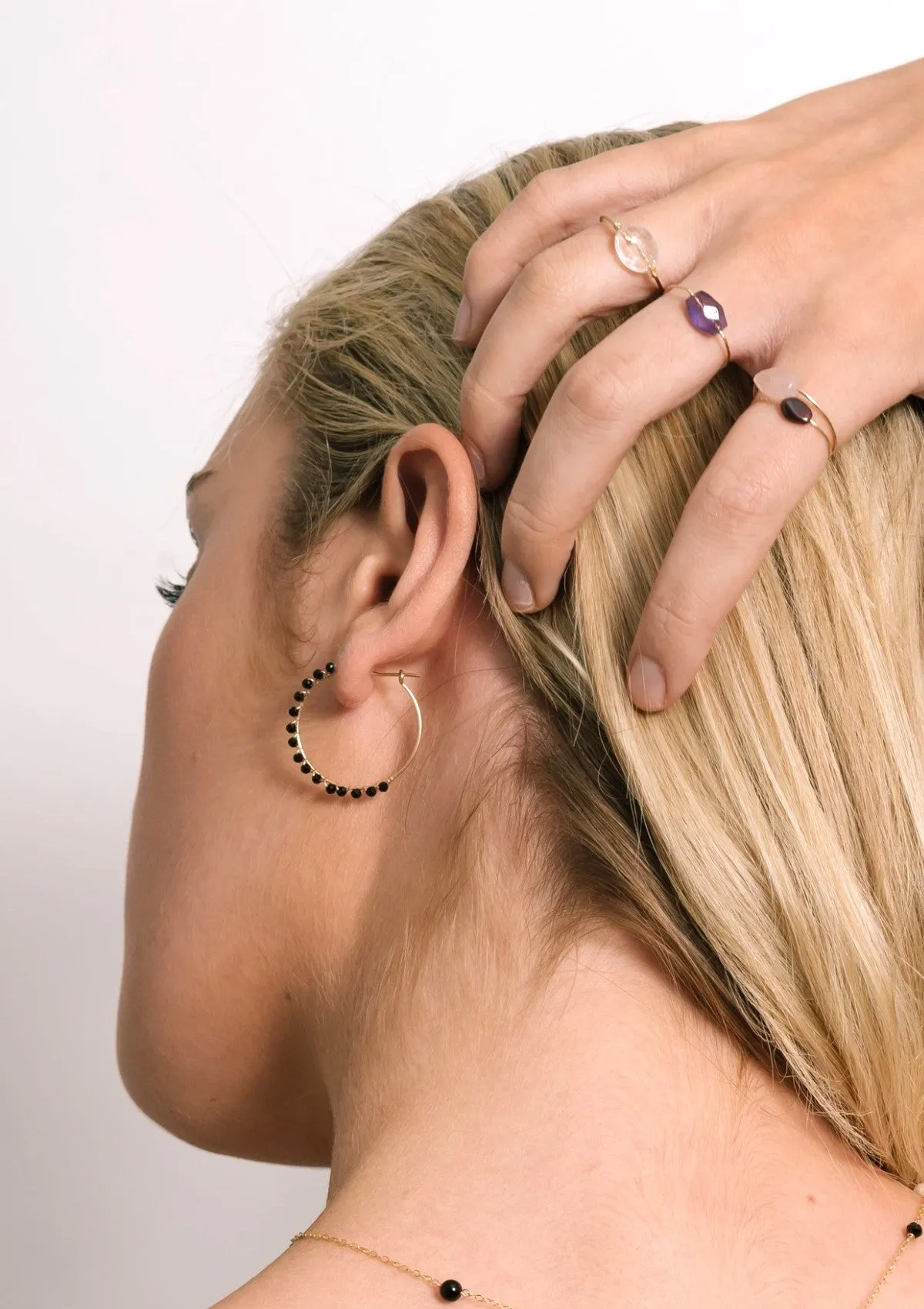 Black Onyx Hoop Earrings