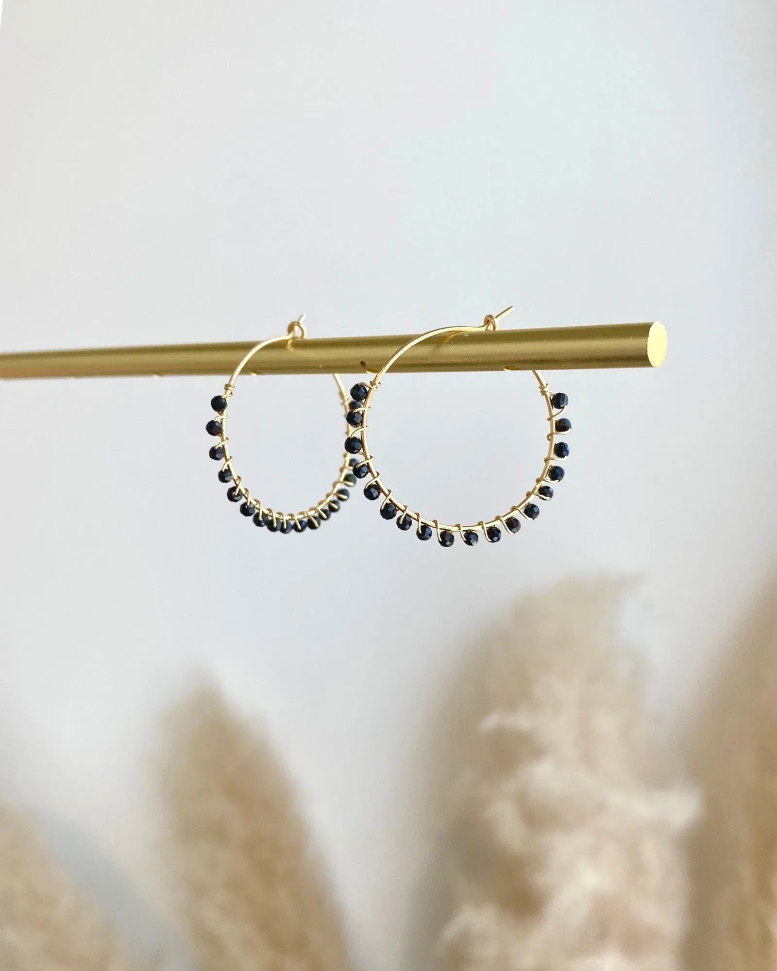 Black Onyx Hoop Earrings