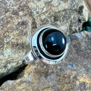 Black Onyx Sterling Silver Shadow Box Ring by Artie Yellowhorse - 12mm