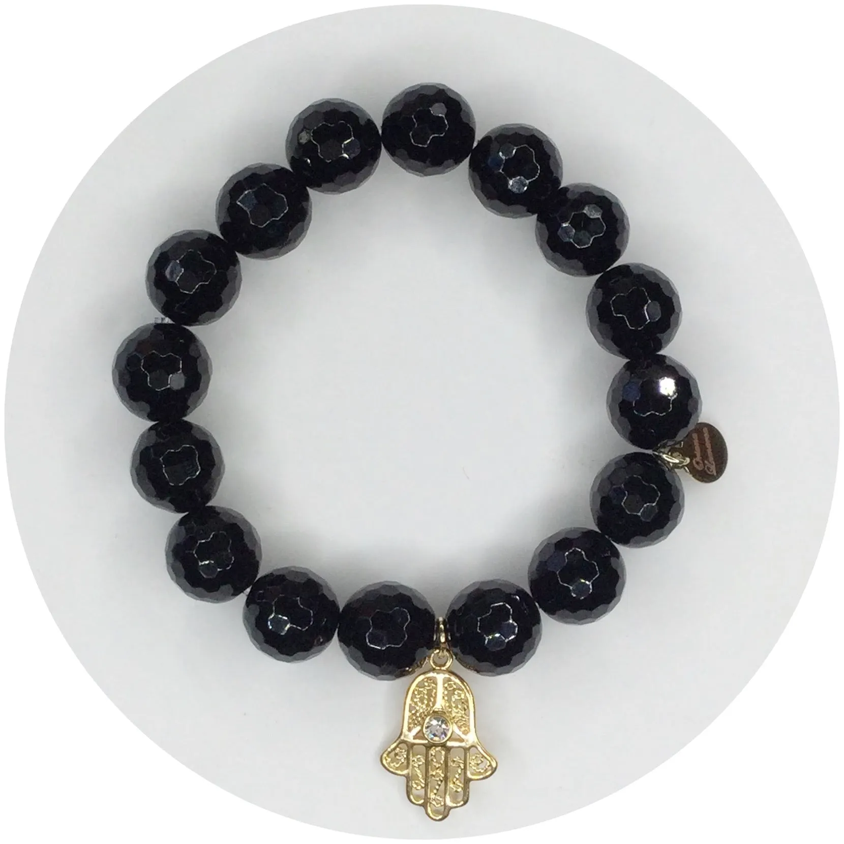 Black Onyx with Gold Filigree Hamsa Pendant