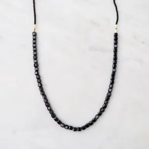 Black Seed Bead & Onyx Cube Necklace