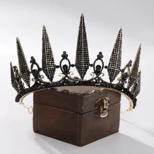 Black spike Tiara Crown Vintage Baroque Dark Goth Evil Queen tall diadem