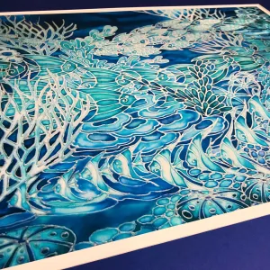 Blue Coral Reef Print - Ultramarine Aqua Fish in Coral Reef Print - Bathroom Art